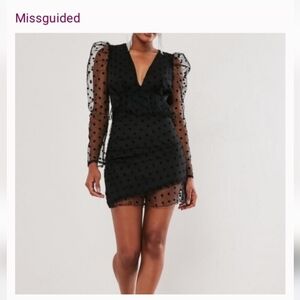 Missguided Black Sheer Polka Dot Long Sleeve Dress